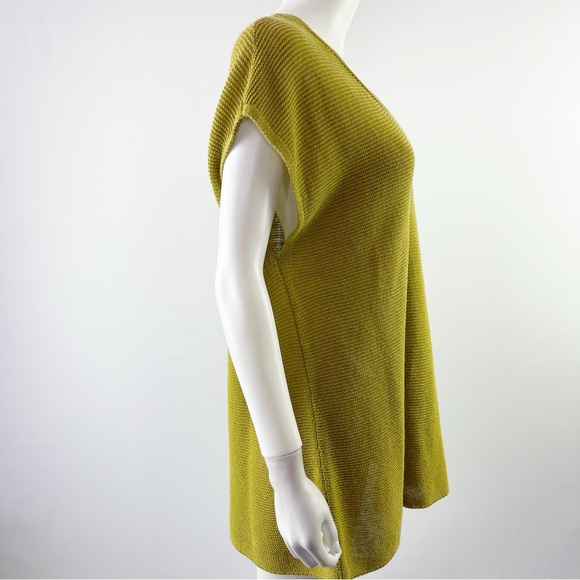 Eileen Fisher Green Knit Short Sleeve V-Neck Sweater Top Tunic Length Petite PL - Picture 8 of 8